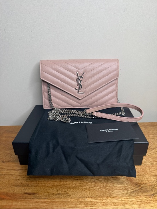 Saint Laurent Handbags - Saint Laurent Pink Quilted Monogram Chain Wallet